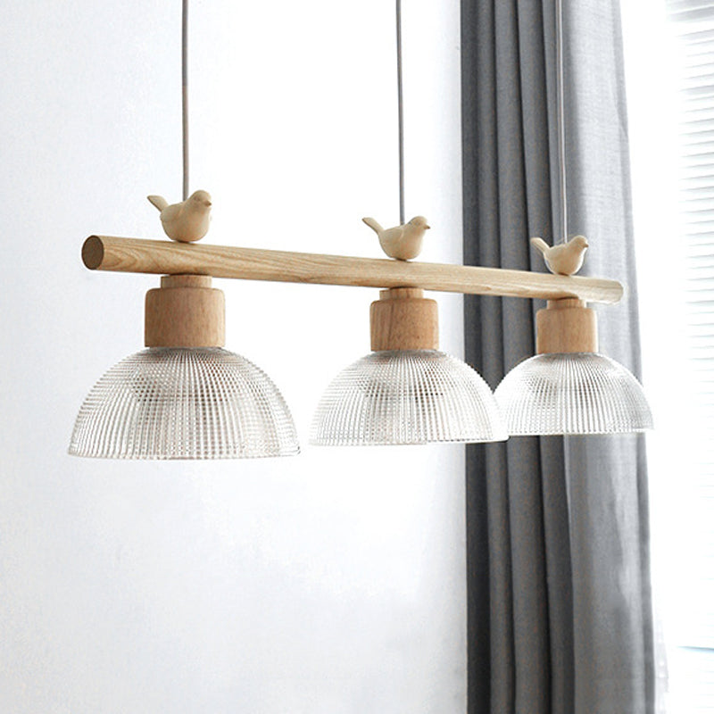 Wooden Island Light Modern Island Hanging Light with Bird Decoration for Dining Room