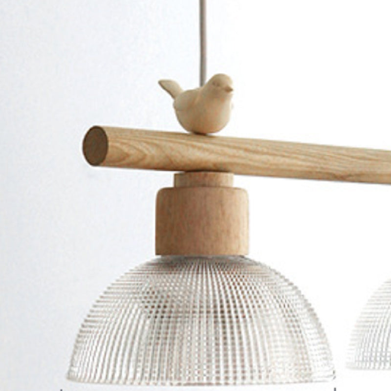 Wooden Island Light Modern Island Hanging Light with Bird Decoration for Dining Room