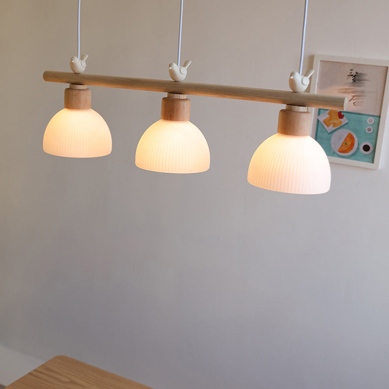 Wooden Island Light Modern Island Hanging Light with Bird Decoration for Dining Room