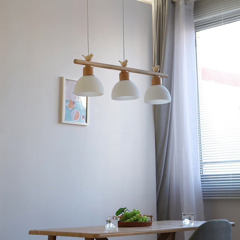Wooden Island Light Modern Island Hanging Light with Bird Decoration for Dining Room