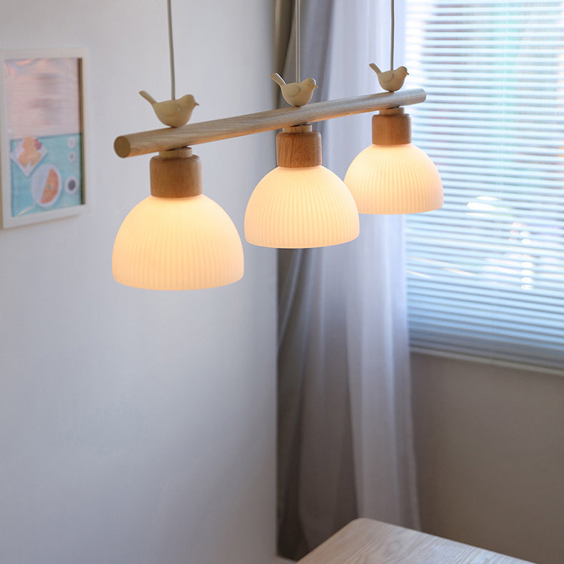 Wooden Island Light Modern Island Hanging Light with Bird Decoration for Dining Room