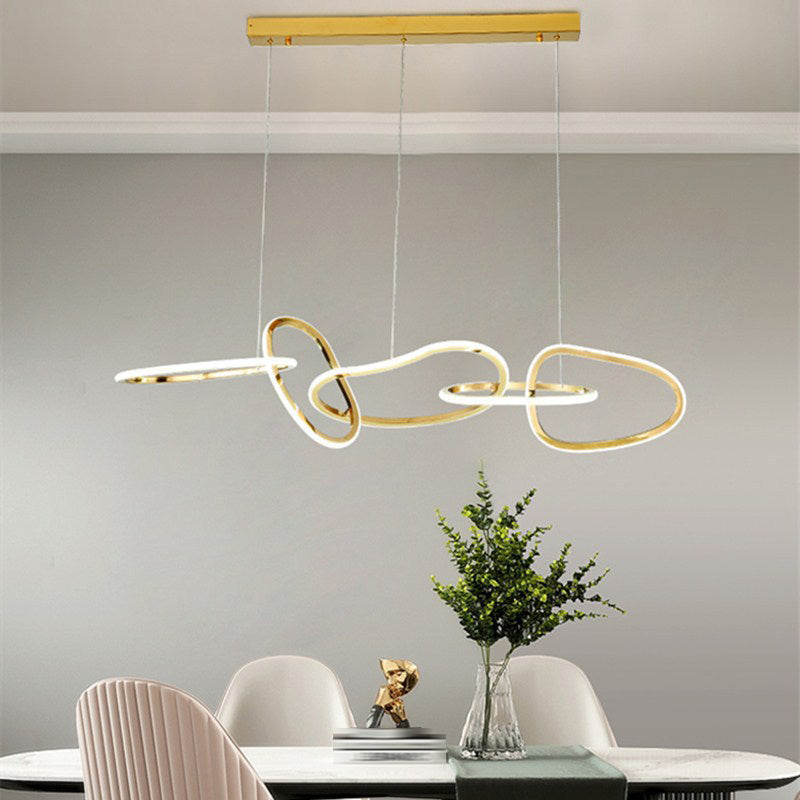 Linear Shape Metal Chandelier Light Modern Multi Lights Chandelier Light Fixture in Gold
