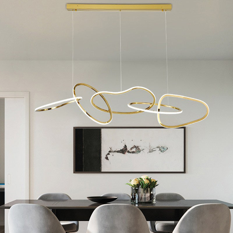 Linear Shape Metal Chandelier Light Modern Multi Lights Chandelier Light Fixture in Gold