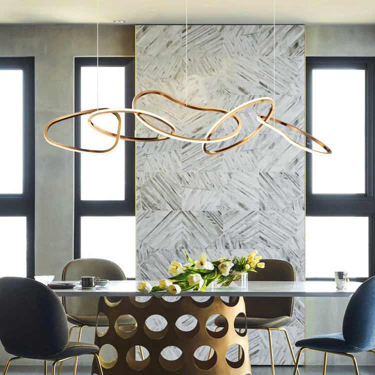 Linear Shape Metal Chandelier Light Modern Multi Lights Chandelier Light Fixture in Gold