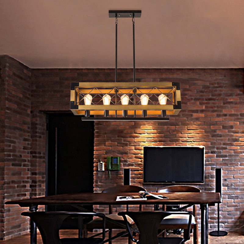 Industrial Style Rectangle Island Pendants 5-Light Metal Pendant Lights for Dining Room
