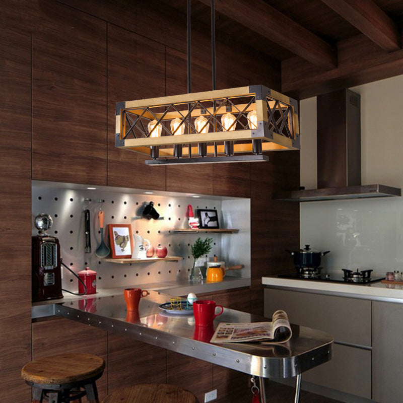 Industrial Style Rectangle Island Pendants 5-Light Metal Pendant Lights for Dining Room
