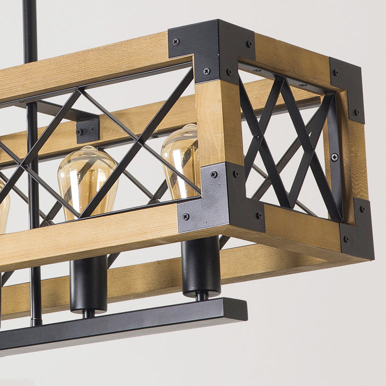 Industrial Style Rectangle Island Pendants 5-Light Metal Pendant Lights for Dining Room