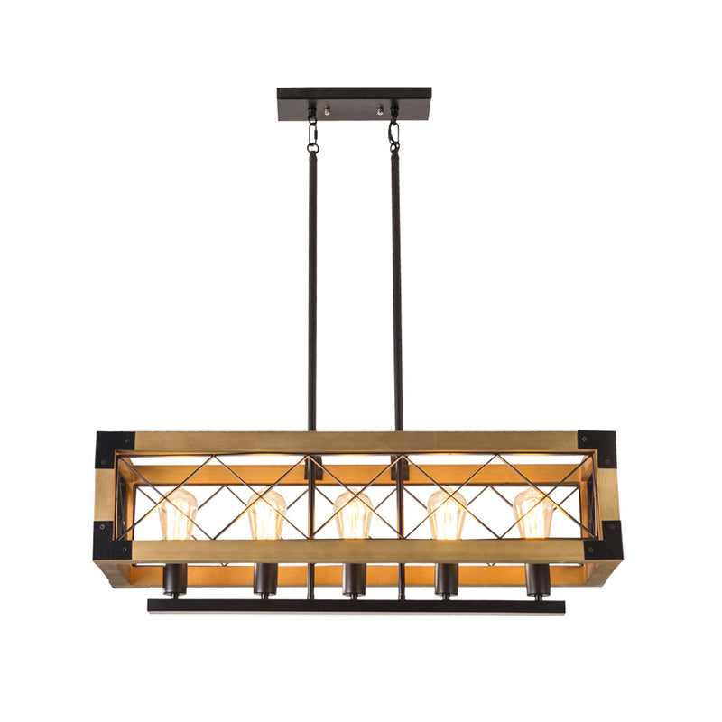 Industrial Style Rectangle Island Pendants 5-Light Metal Pendant Lights for Dining Room