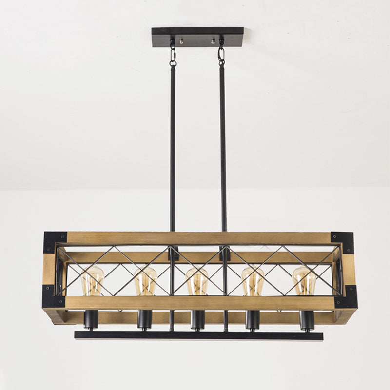 Industrial Style Rectangle Island Pendants 5-Light Metal Pendant Lights for Dining Room