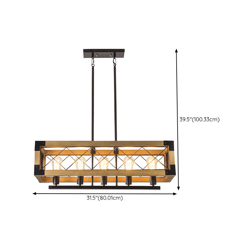 Industrial Style Rectangle Island Pendants 5-Light Metal Pendant Lights for Dining Room
