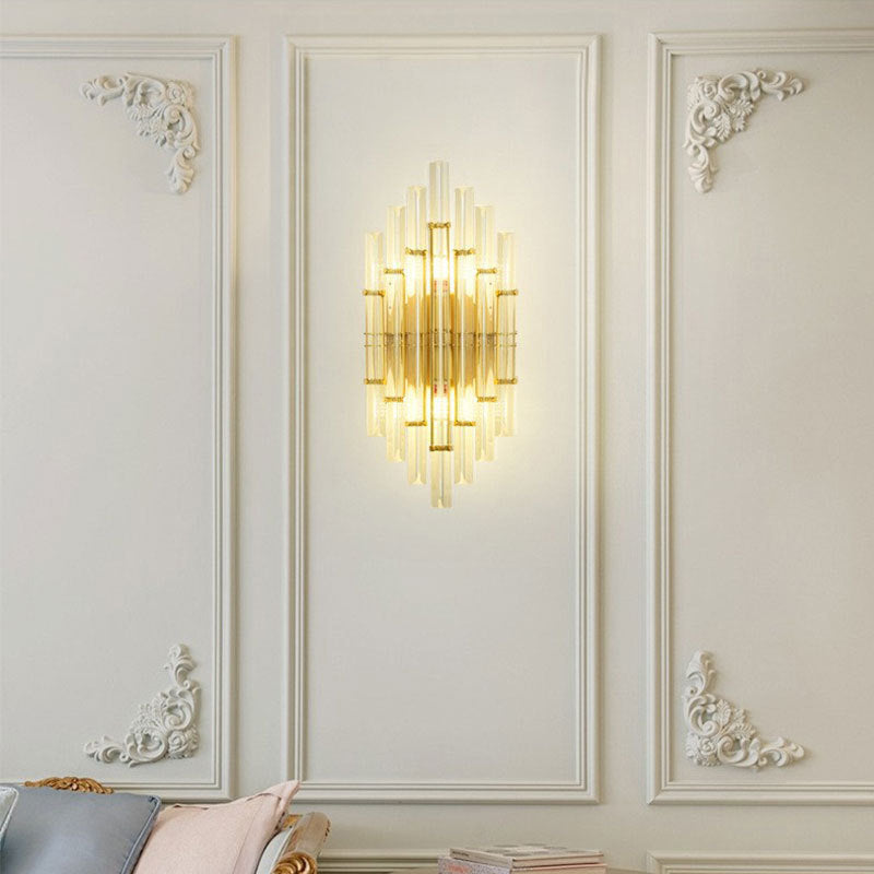 2-Light Geometric Wall Light Modern Crystal Wall Lights in Gold