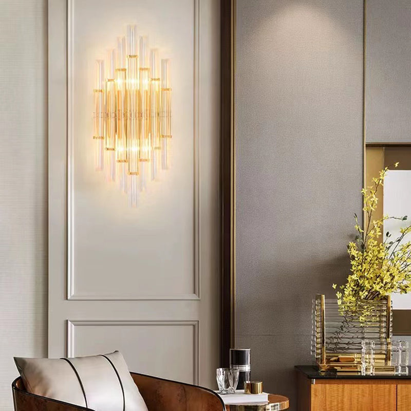 2-Light Geometric Wall Light Modern Crystal Wall Lights in Gold