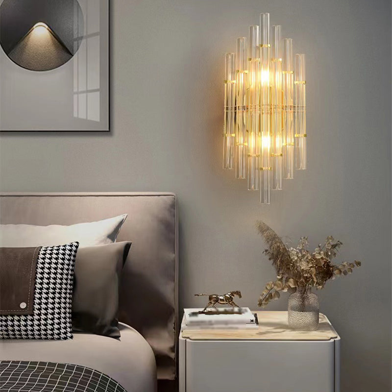 2-Light Geometric Wall Light Modern Crystal Wall Lights in Gold