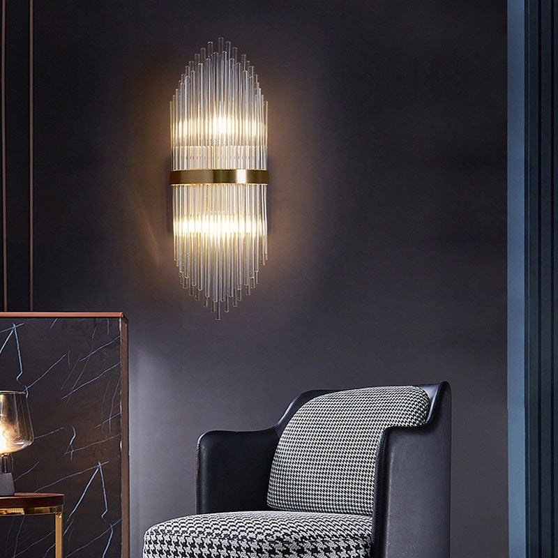2-Light Geometric Wall Lamp Modern Crystal Sconce Light for Living Room