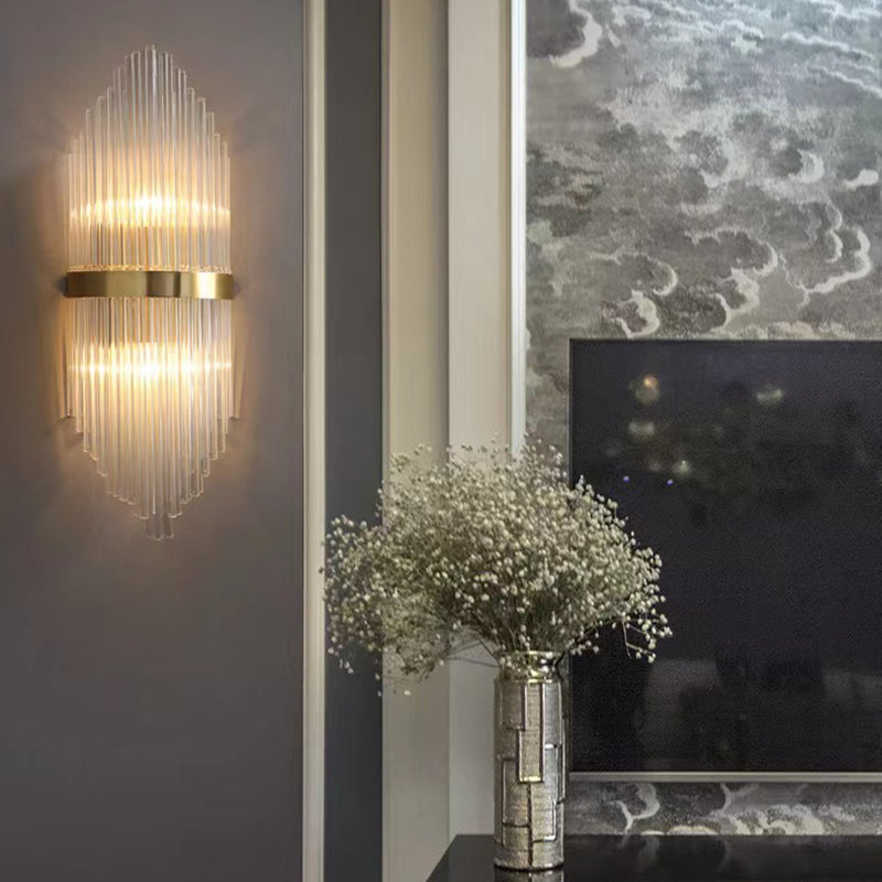 2-Light Geometric Wall Lamp Modern Crystal Sconce Light for Living Room