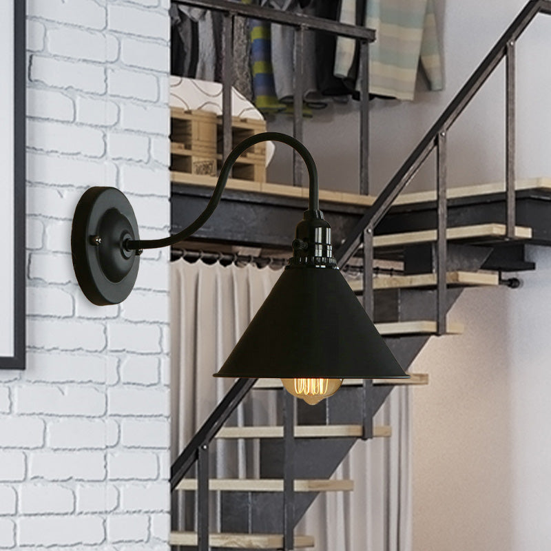 Kegelschlafzimmerwandbeleuchtung mit Schwanenhals Arm Bauernhaus Metall 1 hellschwarz/weiße Wandleuchte Lampe