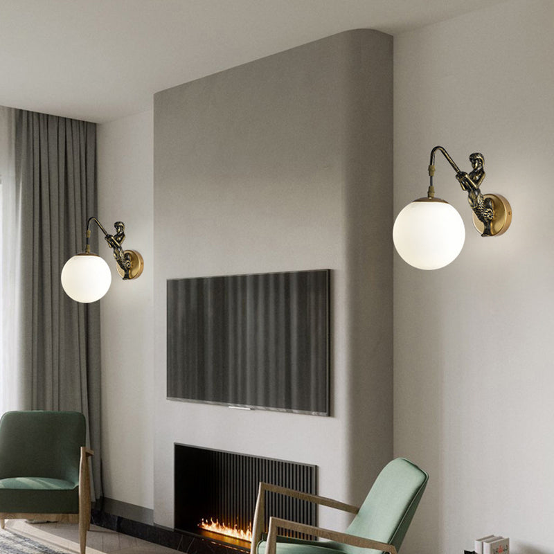 Industrial Style Globe Shape Wall Sconce Glass 1 Light Sconces for Bedroom