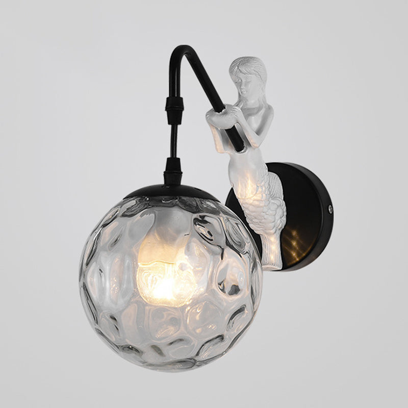 Industrial Style Globe Shape Wall Sconce Glass 1 Light Sconces for Bedroom