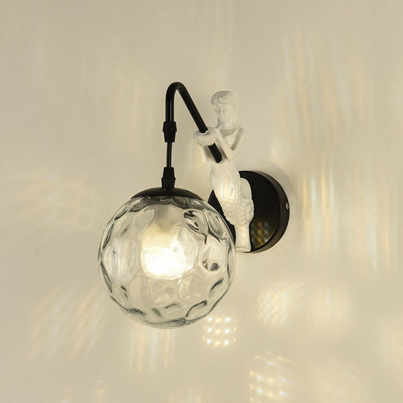 Industrial Style Globe Shape Wall Sconce Glass 1 Light Sconces for Bedroom