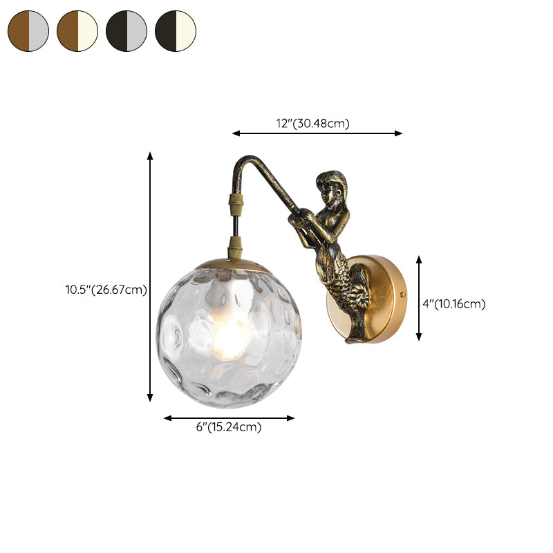 Industrial Style Globe Shape Wall Sconce Glass 1 Light Sconces for Bedroom