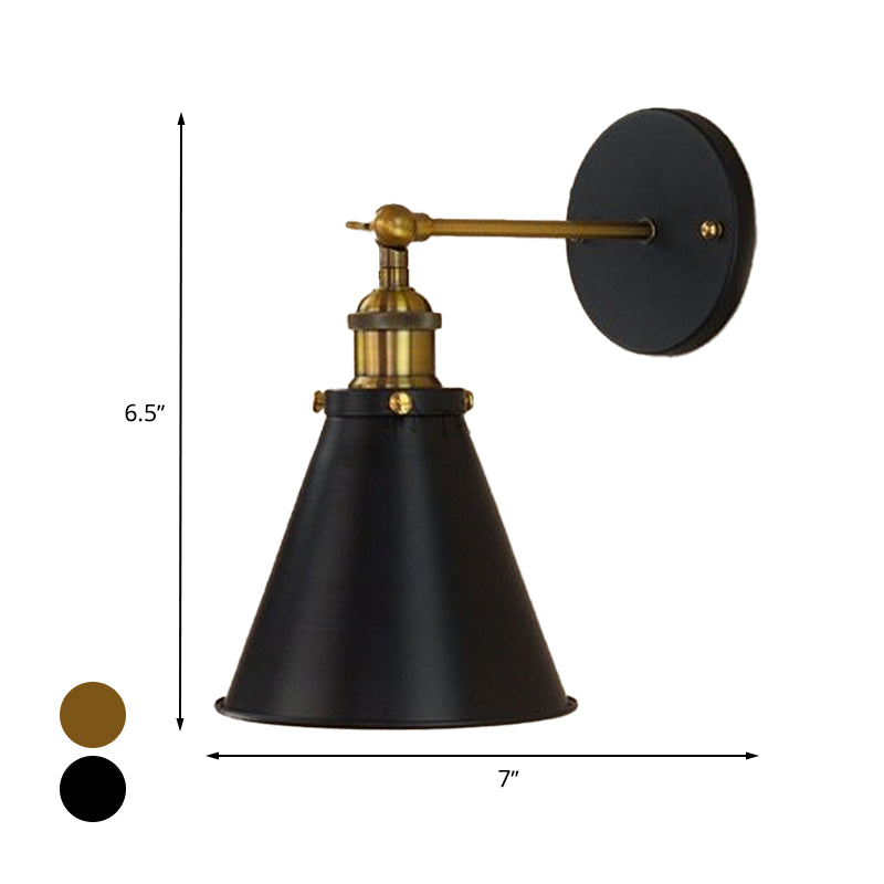Black/Brass 1 Bulb Sconce Lighting Industrial Stylish Metal Conic Shade Wall Lighting for Living Room