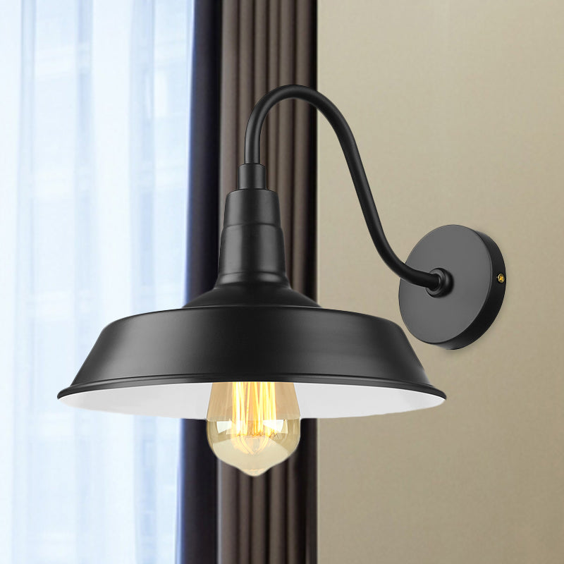 Black/White Barn Wall Sconce Lighting Industrial 1 Light Dining Room Wall Mount Light with Gooseneck Arm, 10"/14" Width
