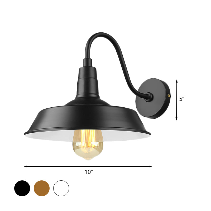 Black/White Barn Wall Sconce Lighting Industrial 1 Light Dining Room Wall Mount Light with Gooseneck Arm, 10"/14" Width