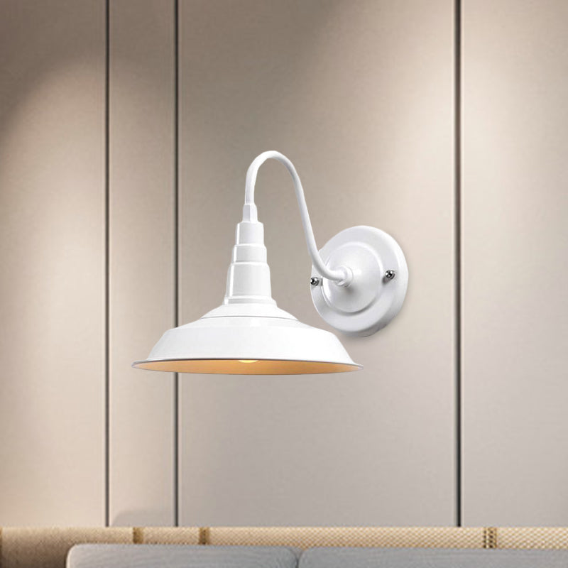 Black/White Barn Wall Sconce Lighting Industrial 1 Light Dining Room Wall Mount Light with Gooseneck Arm, 10"/14" Width