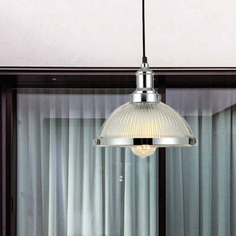 Luz de techo de doma de latón/cromo antiguo lámpara industrial acanalado un solo comedor accesorio de iluminación colgante