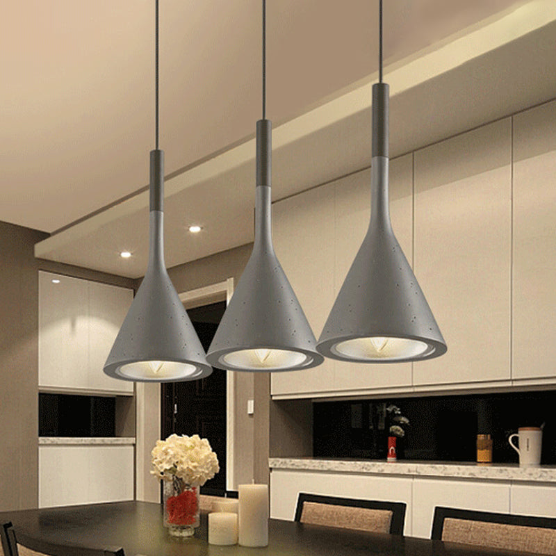 1 Head Hanging Pendant Lamp with Funnel Shade Aluminum and Concrete Industrial Bedside Ceiling Light Fixture in Black/Grey