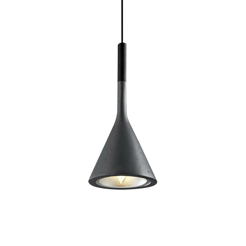 1 Head Hanging Pendant Lamp with Funnel Shade Aluminum and Concrete Industrial Bedside Ceiling Light Fixture in Black/Grey