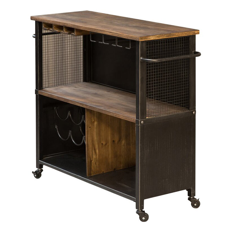 Modern Rolling Kitchen Cart Wood Rectangular Kitchen Island Cart with Wine Rack