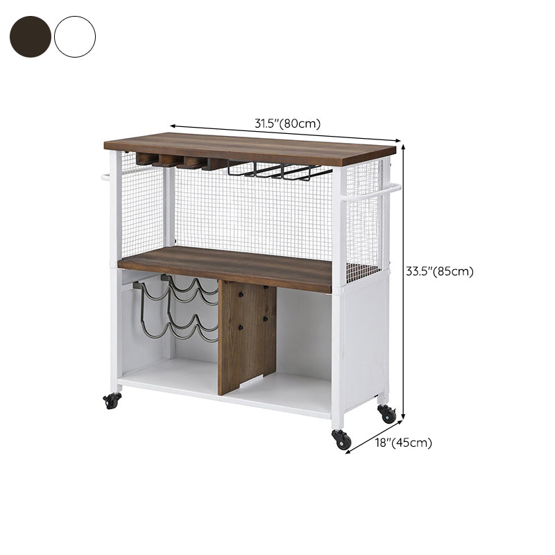 Modern Rolling Kitchen Cart Wood Rectangular Kitchen Island Cart with Wine Rack