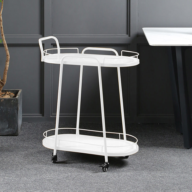 Contemporary Style Oval Prep Table Rolling Metal Prep Table for Kitchen