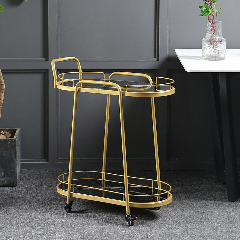 Contemporary Style Oval Prep Table Rolling Metal Prep Table for Kitchen