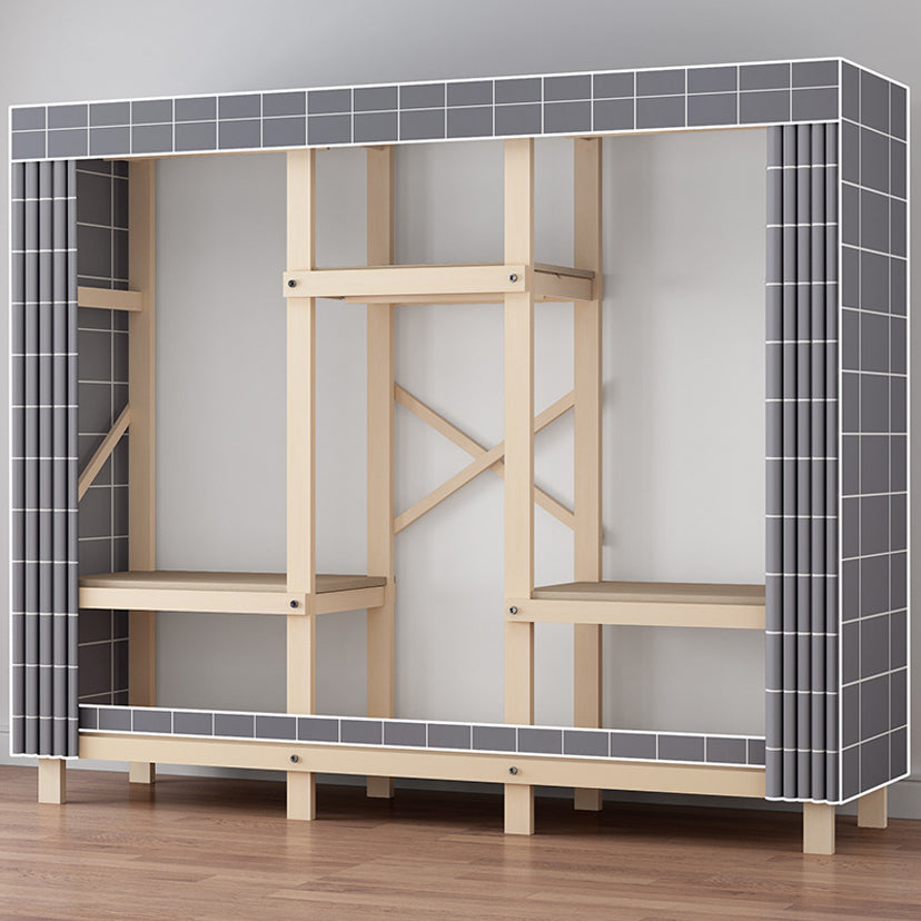 Contemporary Style Wardrobe Pine Solid Wood 1-Door Wardrobe Closet for Bedroom