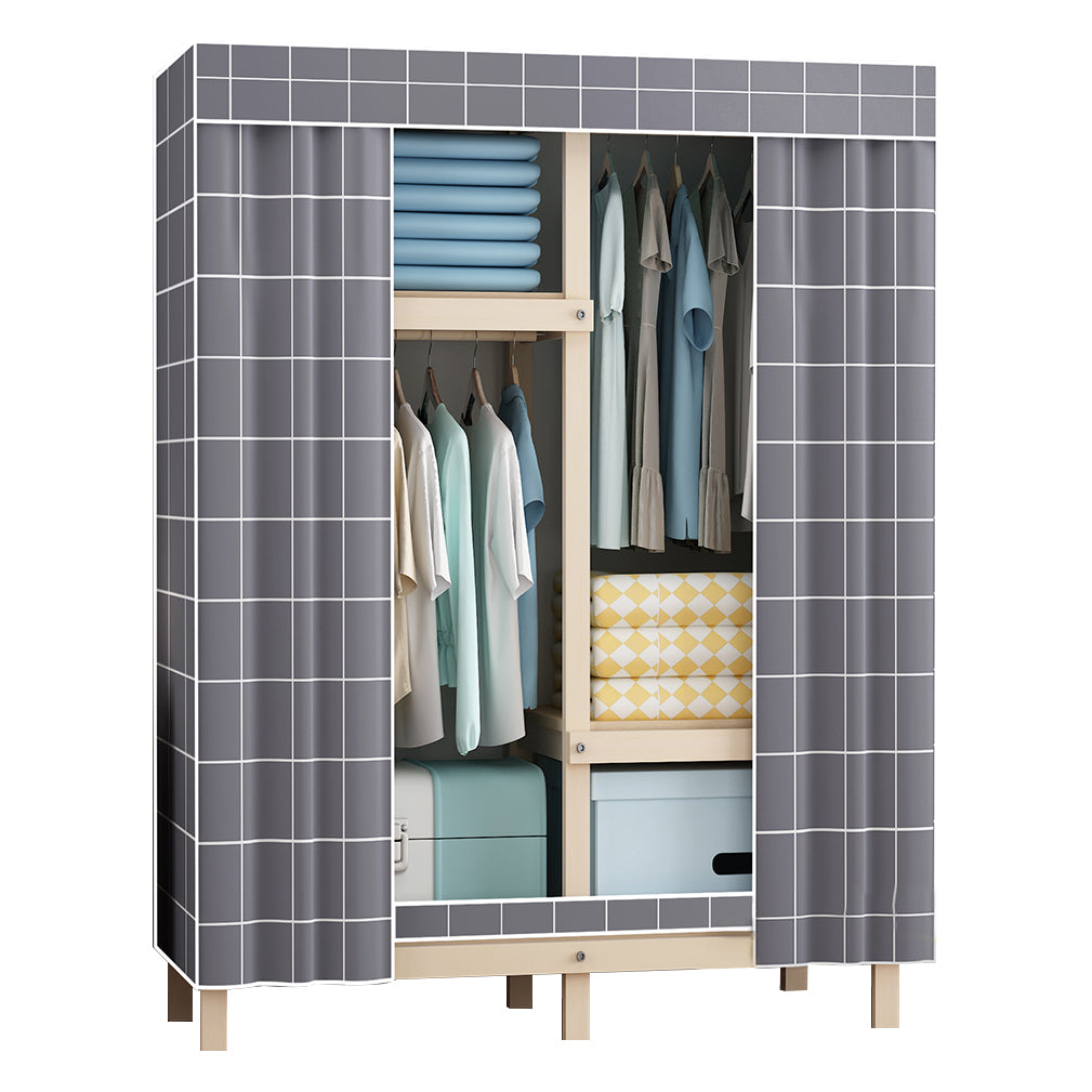 Contemporary Style Wardrobe Pine Solid Wood 1-Door Wardrobe Closet for Bedroom