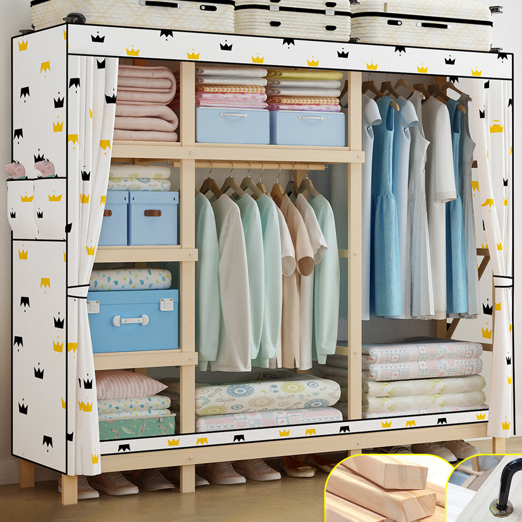 Contemporary Style Wardrobe Pine Solid Wood 1-Door Wardrobe Closet for Bedroom