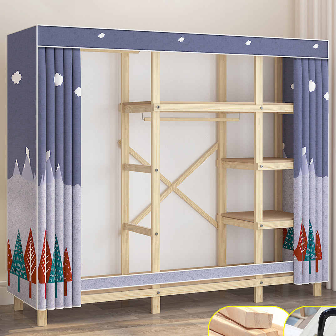 Contemporary Style Wardrobe Pine Solid Wood 1-Door Wardrobe Closet for Bedroom