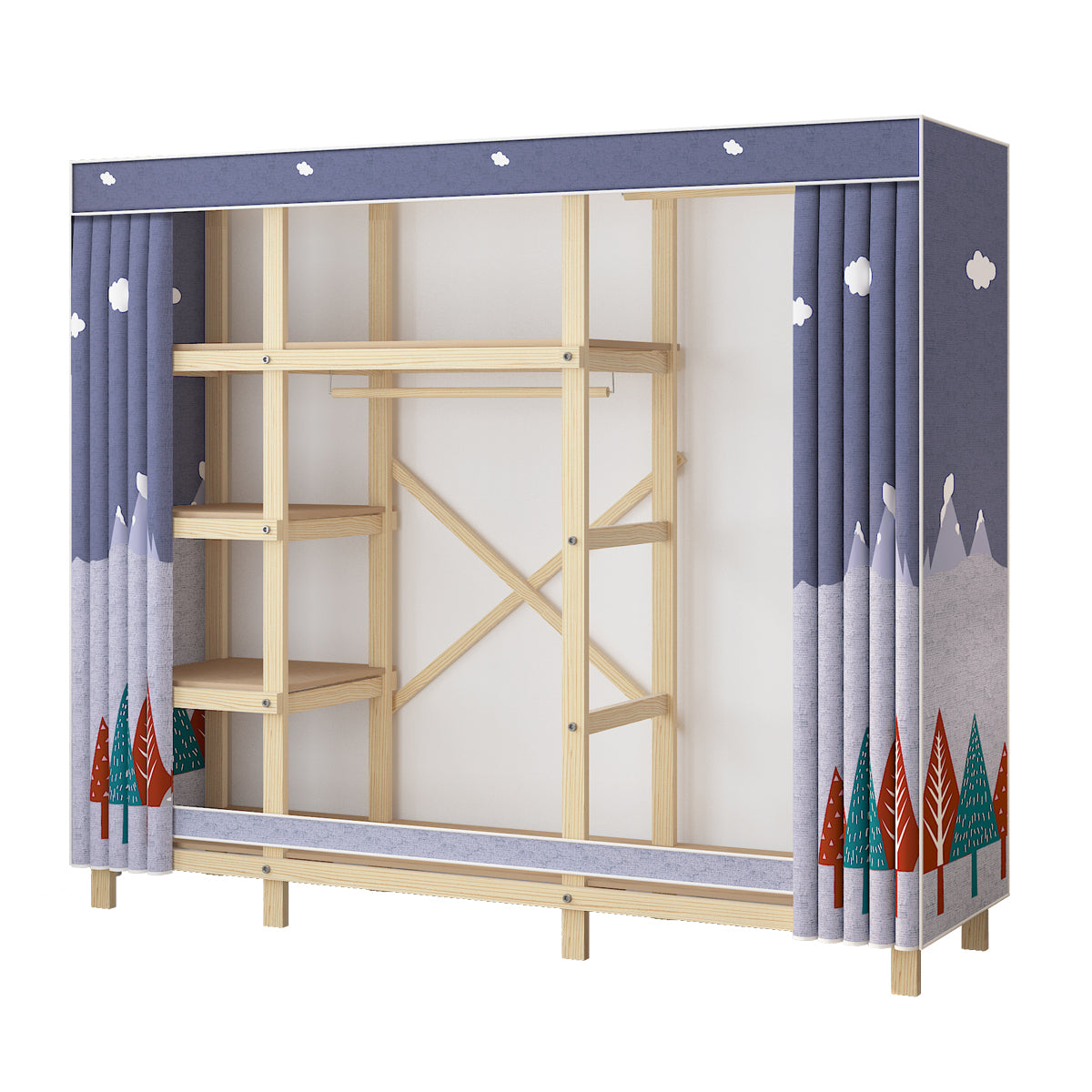 Contemporary Style Wardrobe Pine Solid Wood 1-Door Wardrobe Closet for Bedroom