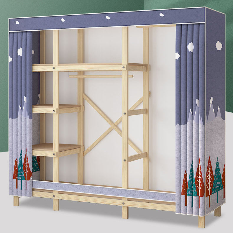 Contemporary Style Wardrobe Pine Solid Wood 1-Door Wardrobe Closet for Bedroom