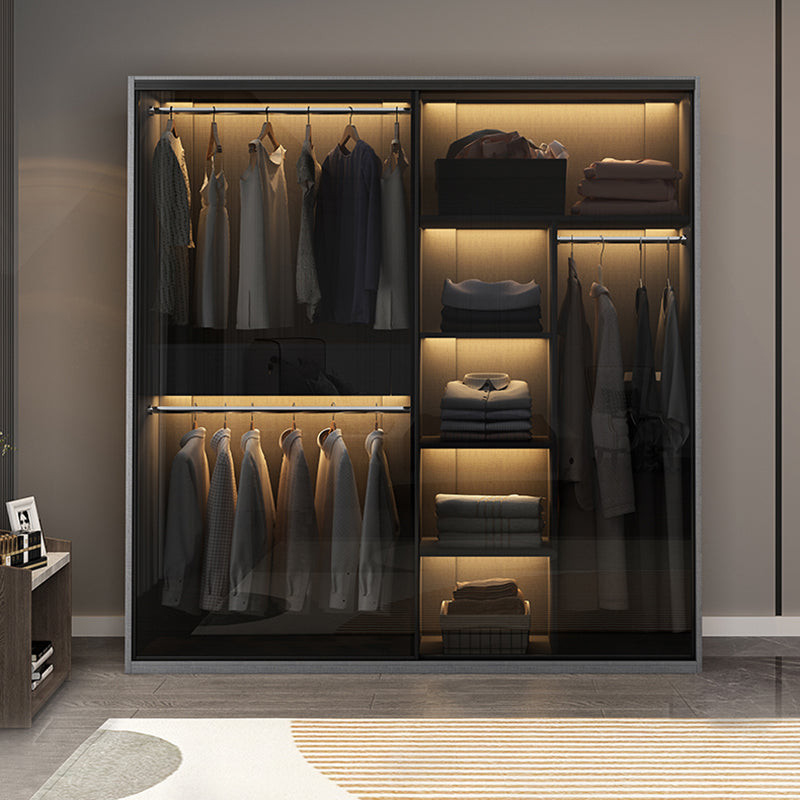 Contemporary Style Glass Wardrobe Cloth Rod Included Wardrobe Closet for Home