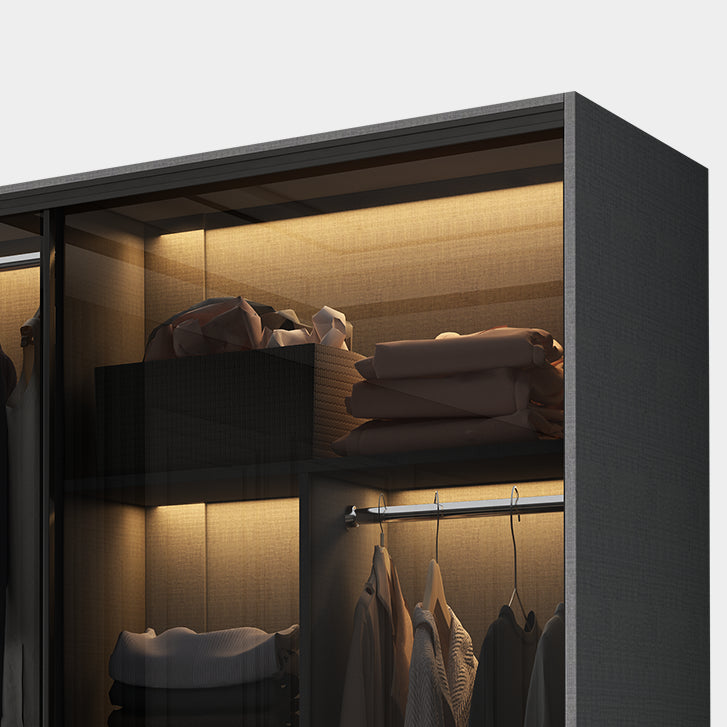 Contemporary Style Glass Wardrobe Cloth Rod Included Wardrobe Closet for Home
