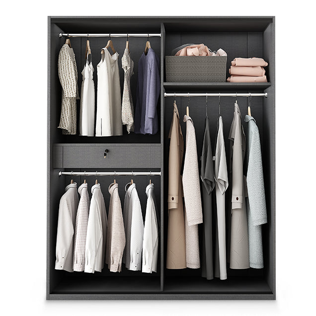 Contemporary Style Glass Wardrobe Cloth Rod Included Wardrobe Closet for Home