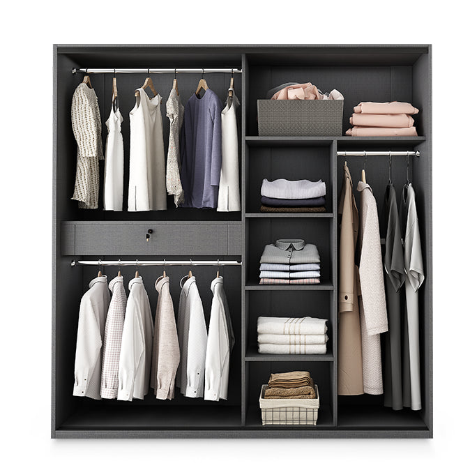 Contemporary Style Glass Wardrobe Cloth Rod Included Wardrobe Closet for Home