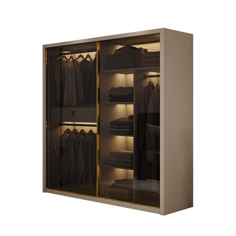 Modern Style Glass Wardrobe Cloth Rod Included Wardrobe Closet with 1-Drawer