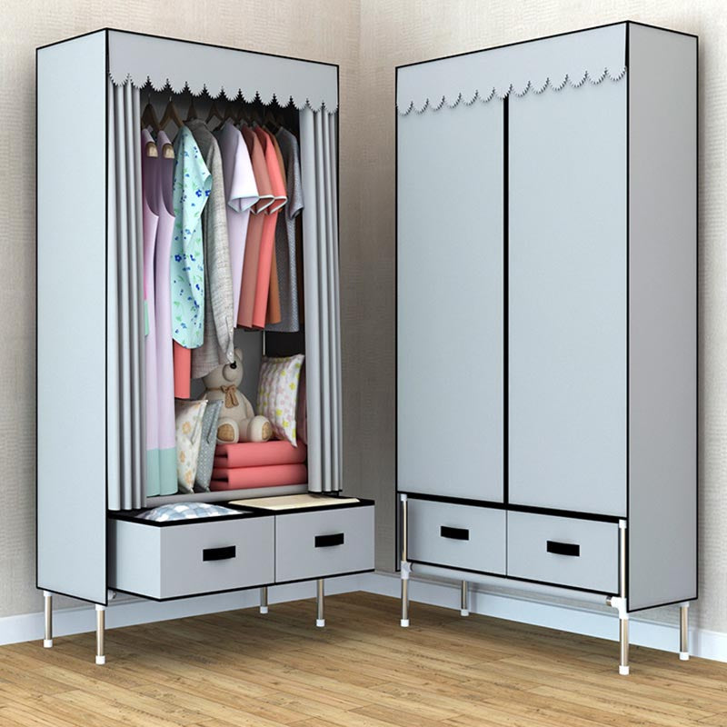 Contemporary Style Metal Wardrobe 2 Drawers Wardrobe Closet with Legs
