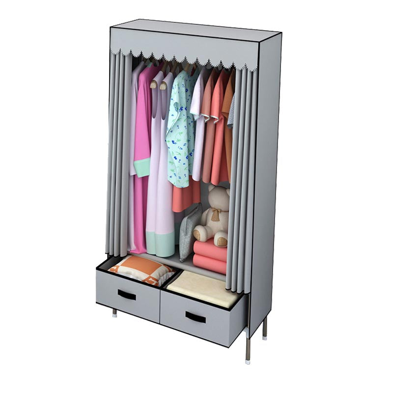 Contemporary Style Metal Wardrobe 2 Drawers Wardrobe Closet with Legs