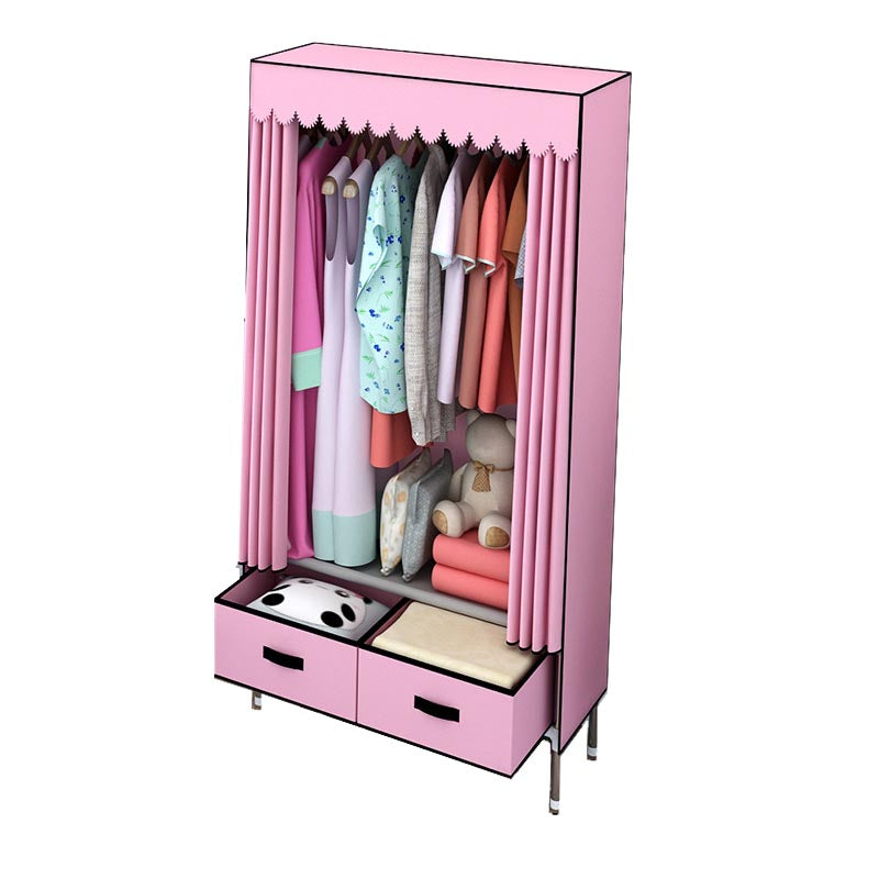 Contemporary Style Metal Wardrobe 2 Drawers Wardrobe Closet with Legs