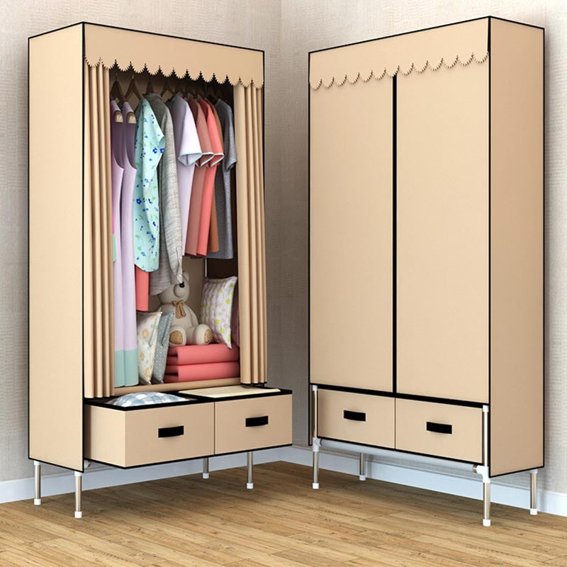 Contemporary Style Metal Wardrobe 2 Drawers Wardrobe Closet with Legs